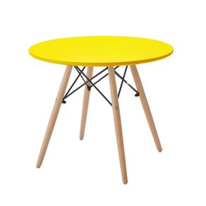 5 Mesa Infantil Eiffel DKR Rivatti 60 cm -Largura- Tampo em Polipropileno -PP- Amarelo Base em Madeira